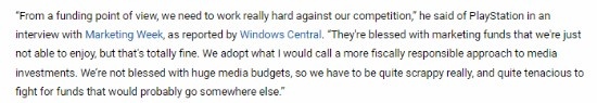 Xbox高管抱怨PS營銷預算太高