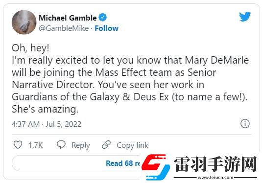 資深編劇MaryDeMarle官宣加盟質(zhì)量效應(yīng)開發(fā)小組