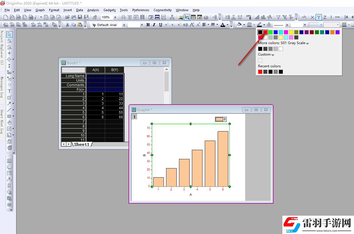 OriginPro如何設置柱形圖邊框顏色