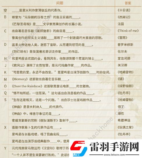 光與夜之戀尋覓書海答案大全尋覓書海答題答案總匯