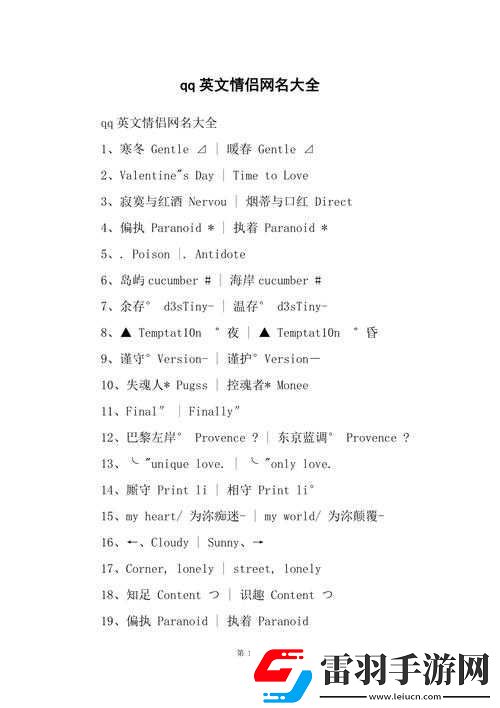 歐美私人情侶名大全